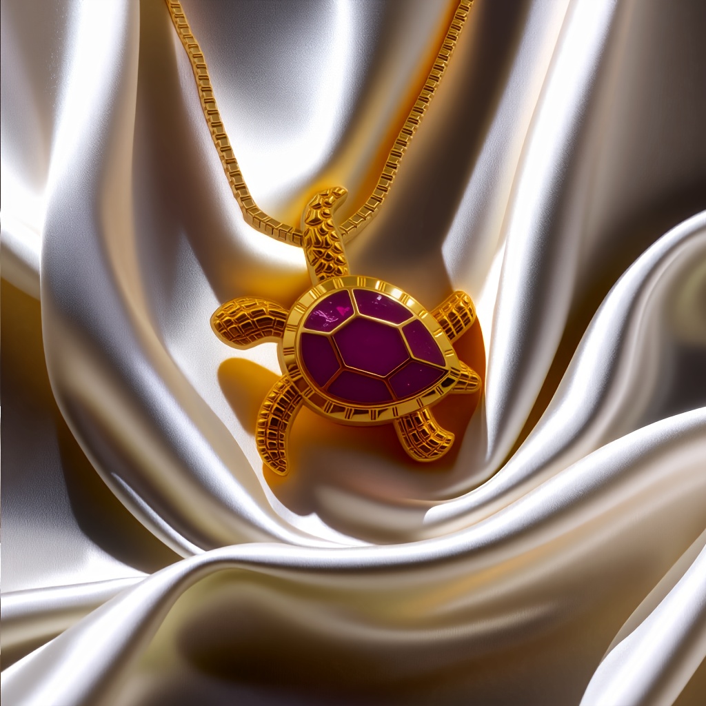 Ocean Turtle Pendant Necklace with Purple Opal Inlay & Accents